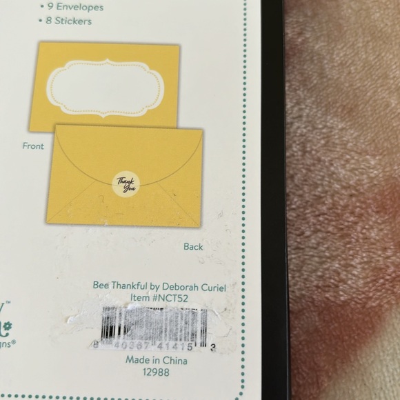 Bee “ Thank You” Boxed Note Card Set of 8, 9 envelopes, 8 stickers NWT 6x6x1”. - Picture 11 of 16